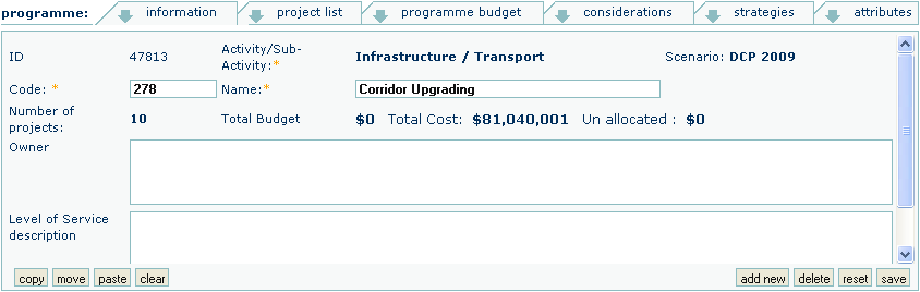 Programme Tab Set