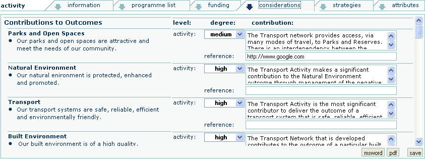 Activity Considerations Screen