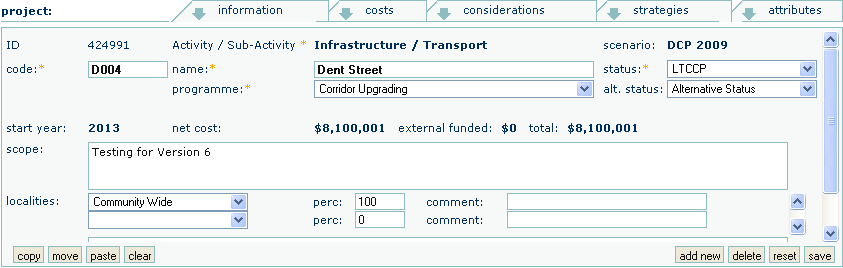 Projects Information Screen