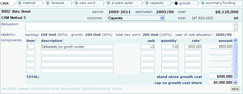 Cost Allocation Growth Cost Screen