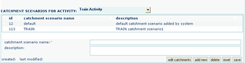 Growth Model Catchment scenario screen