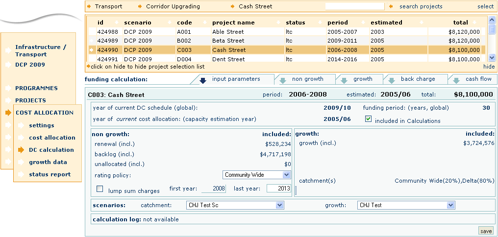 DC Calculation Input Parameters