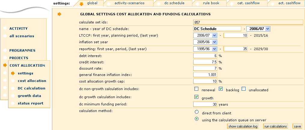 Cost Allocation Global Settings